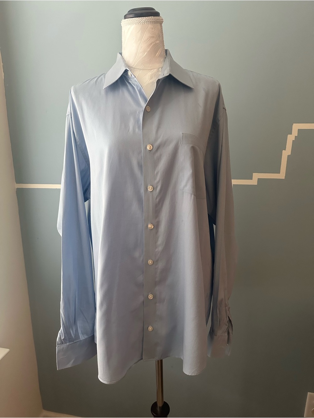 Kenneth Cole Slim Fit Reaction Pale Blue Button-Front Dress Shirt XL 17 34-35
